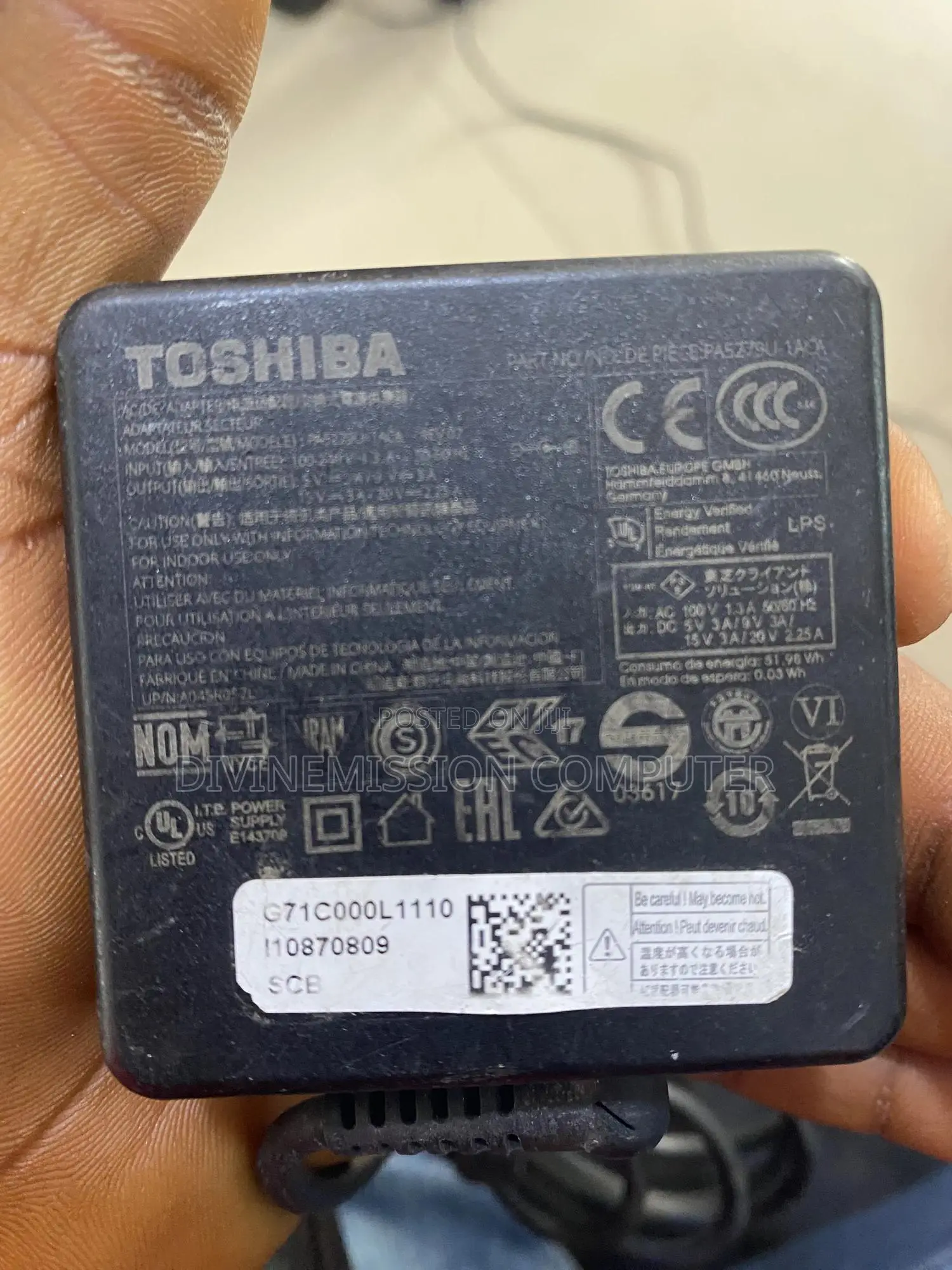 Toshiba Type C Laptop Adapter/Charger 5v9v12v~3A