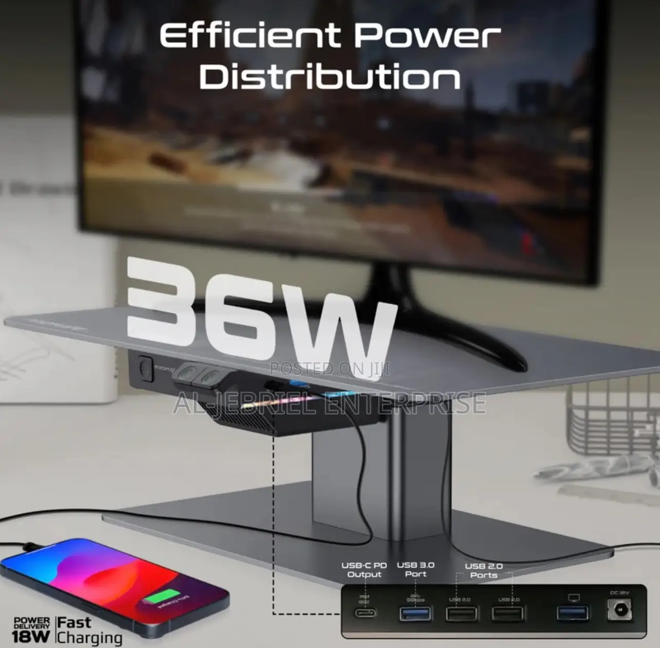 Promate Motorized Ergonomic Monitor Laptop Stand + USB Hub