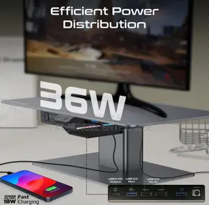Promate Motorized Ergonomic Monitor Laptop Stand + USB Hub