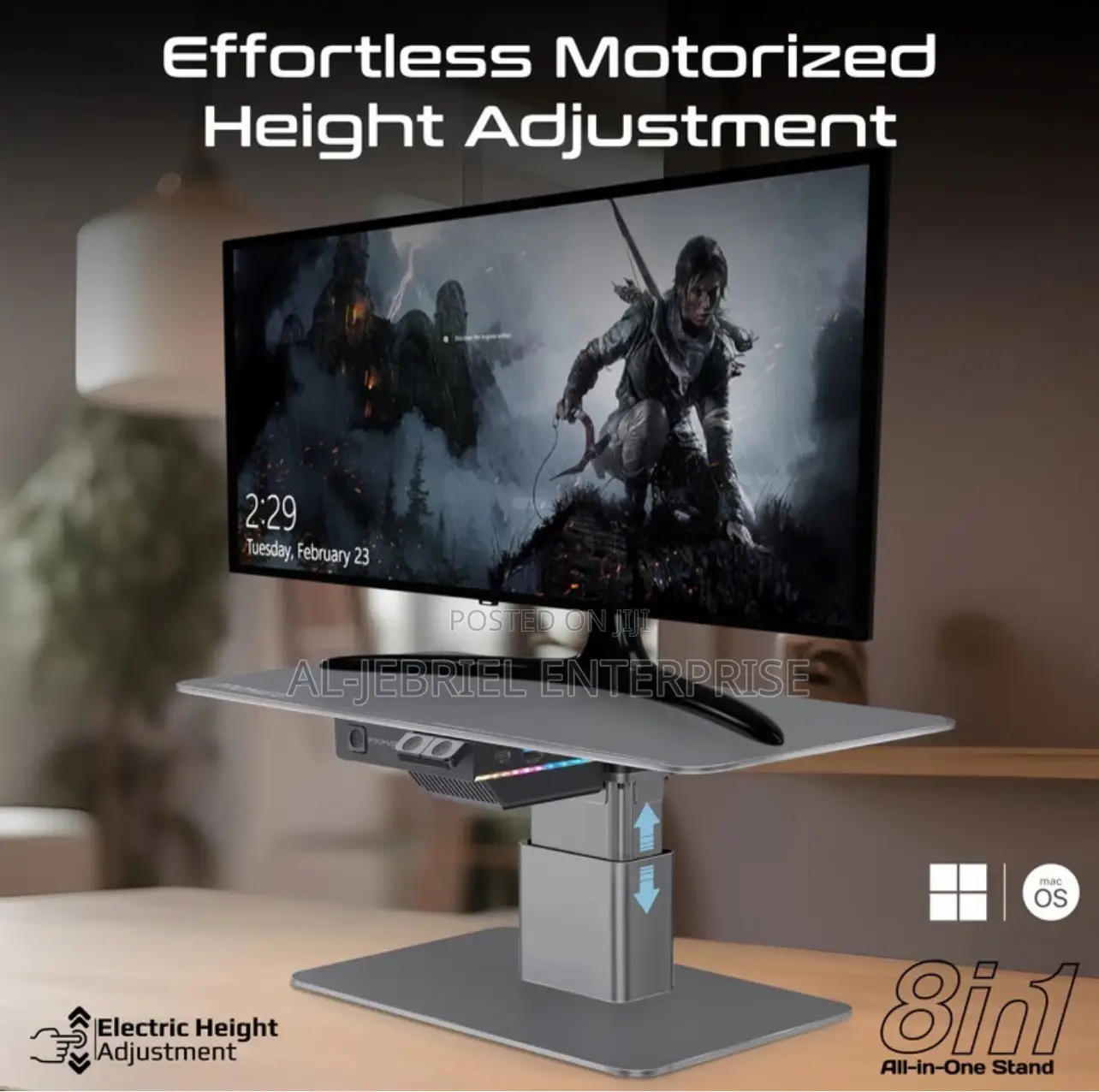 Promate Motorized Ergonomic Monitor Laptop Stand + USB Hub
