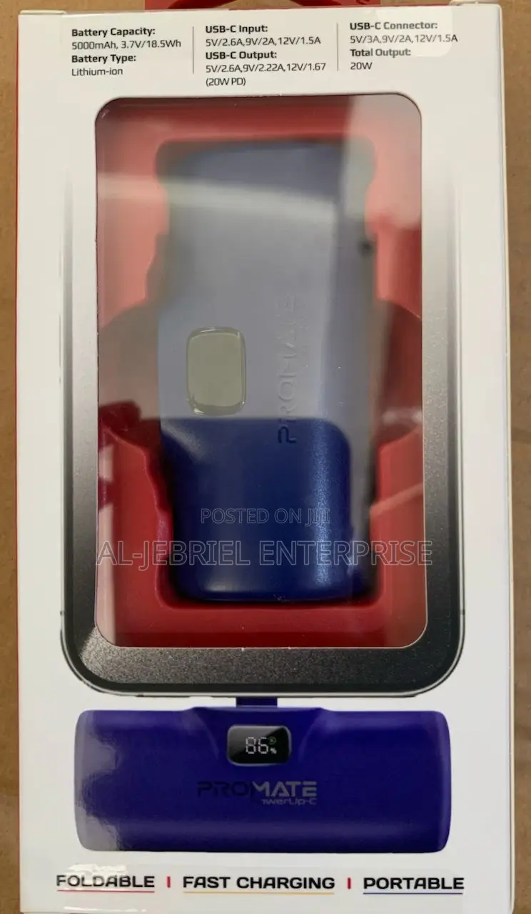 Promate POWERUP-C BLUE 5000mah Portable Power Bank ,USB-C