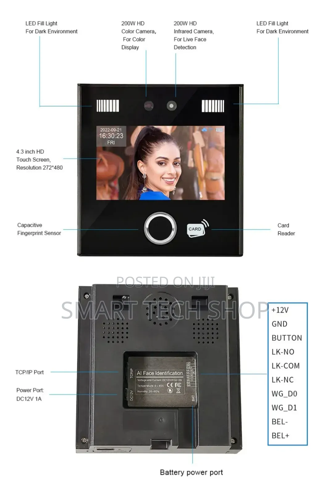 AI Dynamic Face Recognition Time Attendance Built In Battery