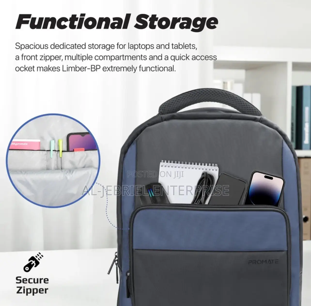 Large Storage Space 15.6” Promate Limber Laptop Bagpack