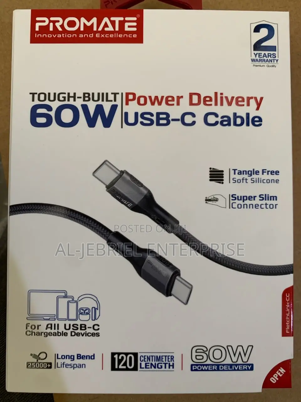 Promate Fletchlink-Cc 60W Power Delivery USB-C Cable