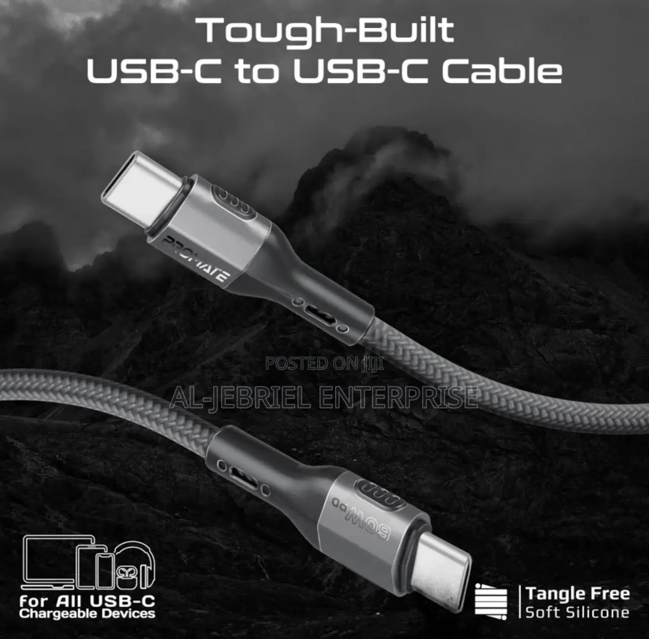 Promate Fletchlink-Cc 60W Power Delivery USB-C Cable