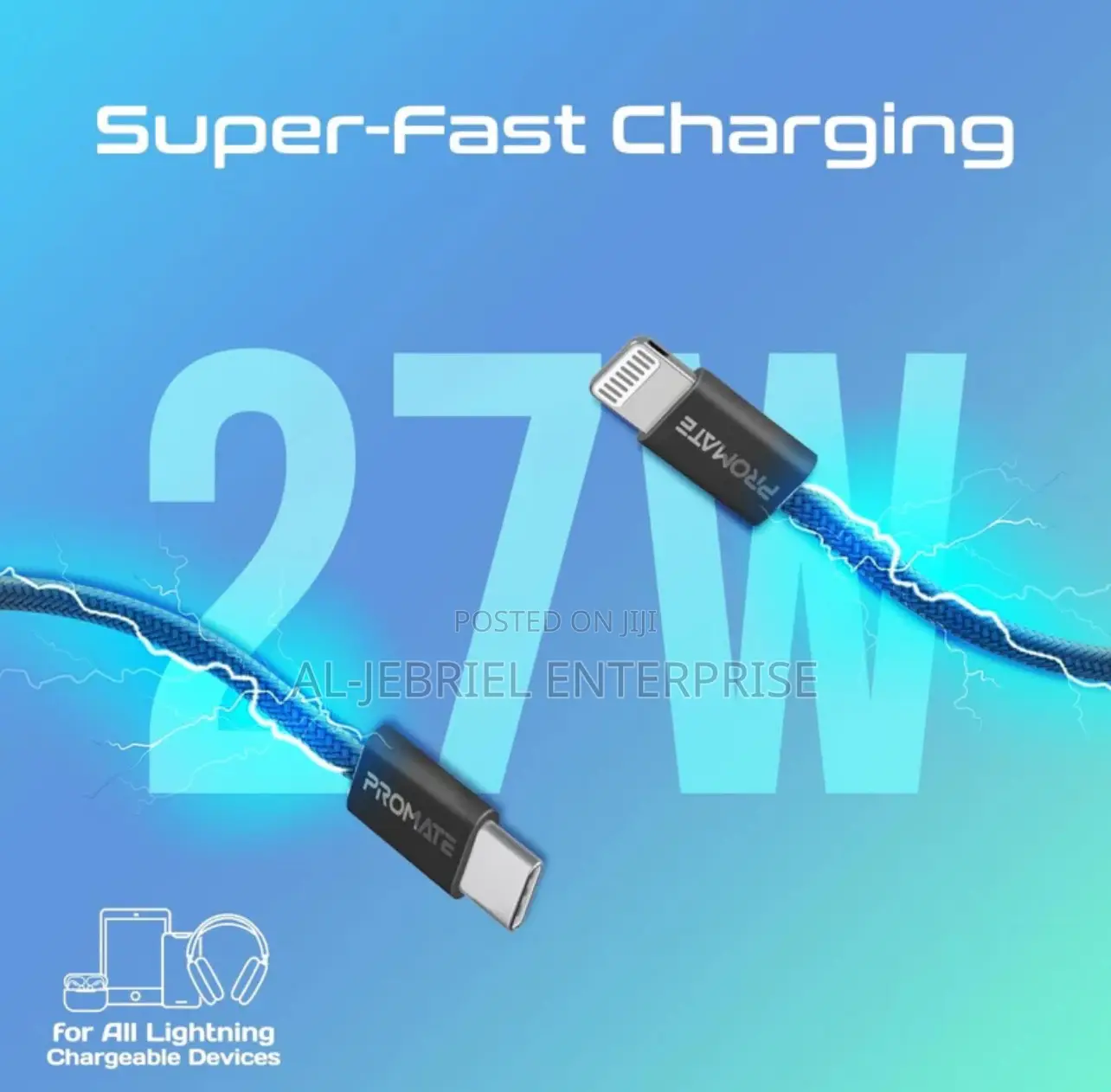 Promate Ecoline-Ci120 27W PD USB-C to Lightning Cable-(Navy)