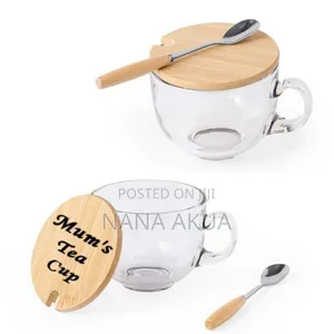 Glass Mug With Lid and Spoon (Customised)