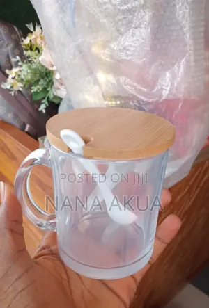 Glass Mug With Lid and Spoon (Customised)