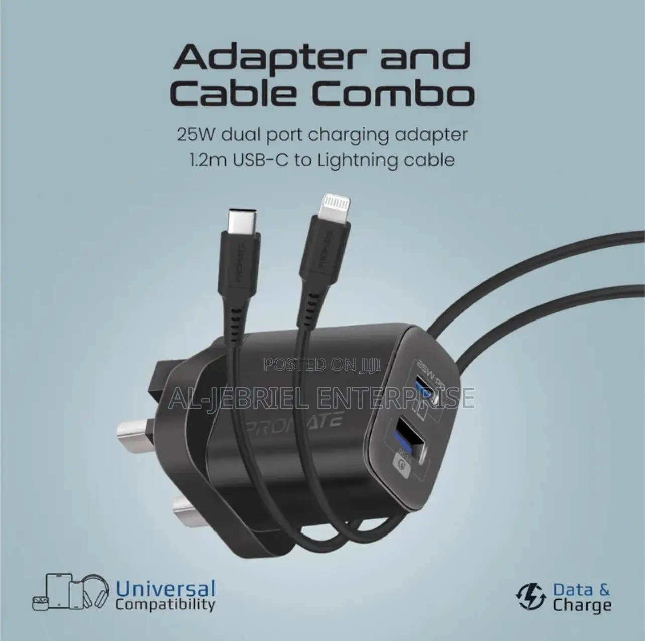 Promate CHARGEKIT 25W Power Delivery Dual Port Adapter