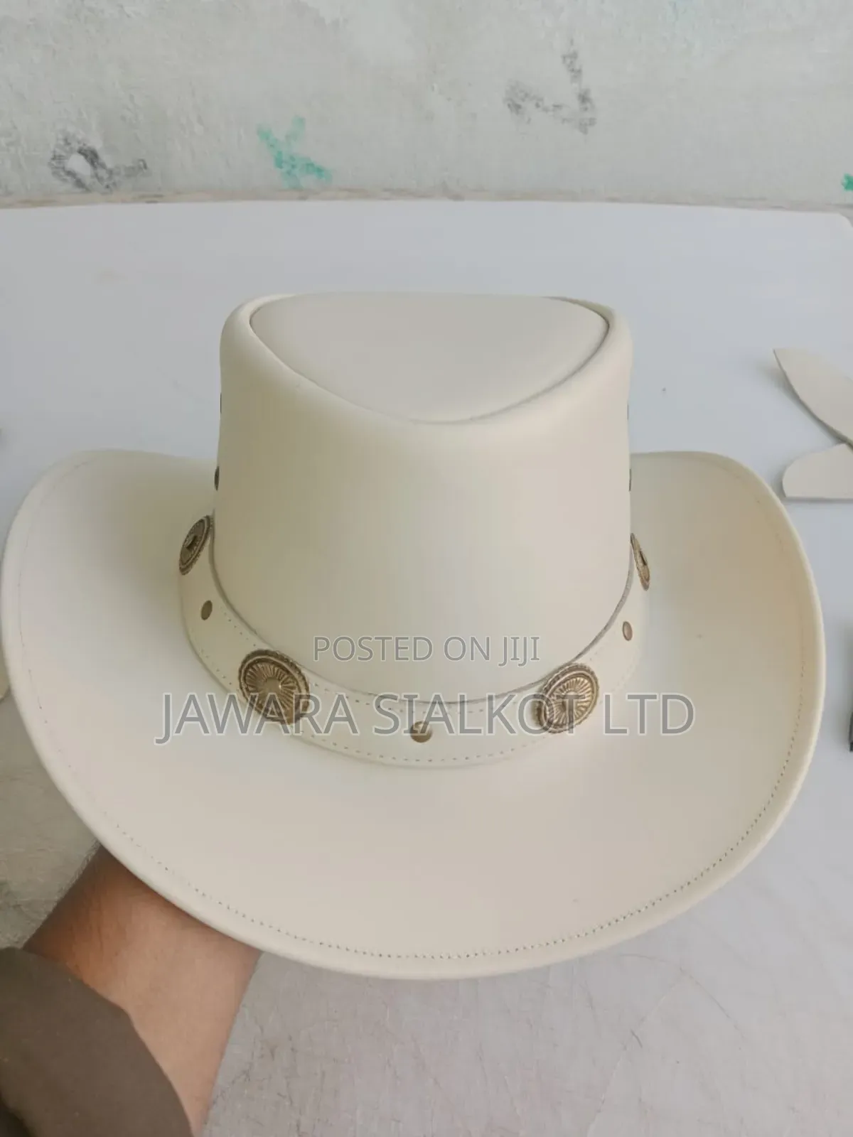 Rolled Brim Cowboy Leather Hat For Festival Gathering Adult Hand Made