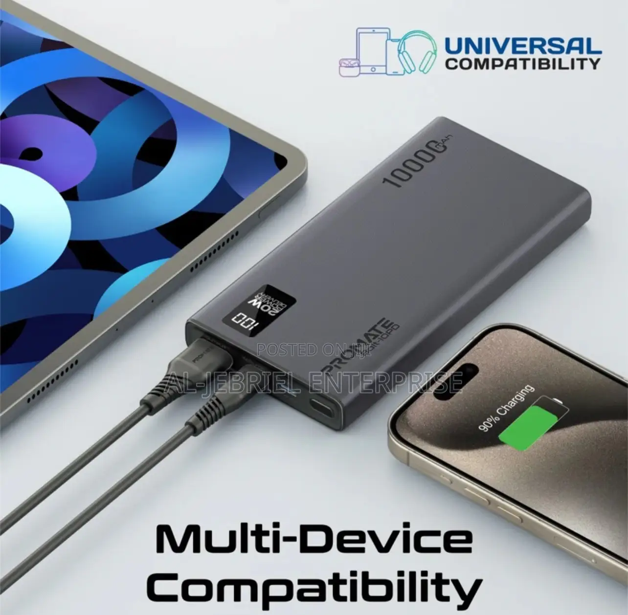 Promate BOLT-10 10000mah Slim Power Bank With 20W PD USB-C