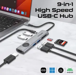 Promate Comandhub-Lite 9 Port USB-C Hub HDMI Display+100W PD