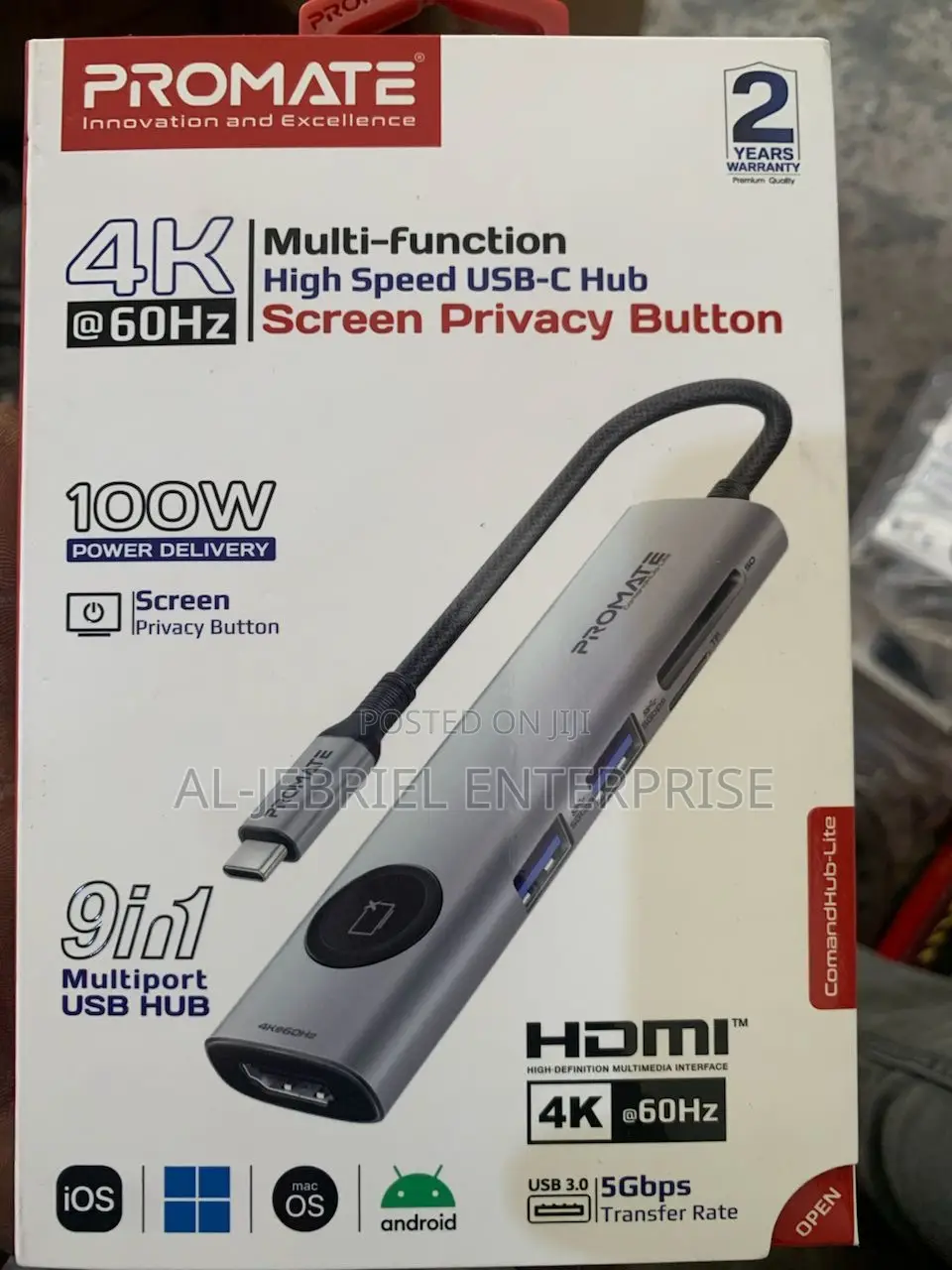 Promate 9-in-1 Multiport Usb-C Hub+HDMI Display Off Button