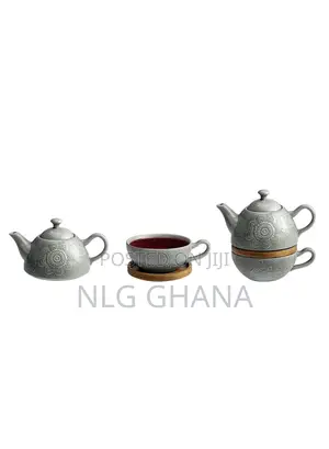 2 PCS Floral Poem Stoneware Teapot Set - Grey