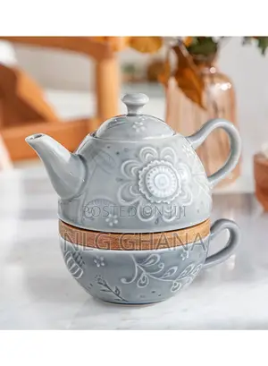 2 PCS Floral Poem Stoneware Teapot Set - Grey