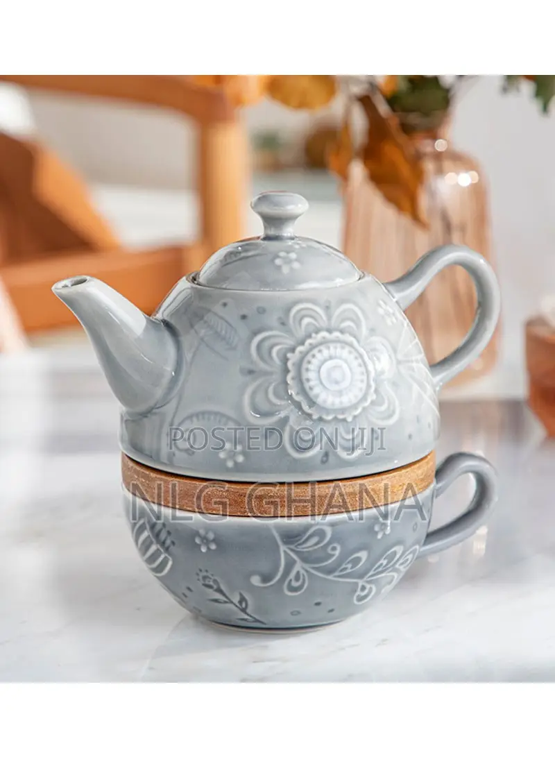 2 PCS Floral Poem Stoneware Teapot Set - Grey