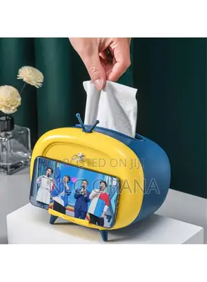 Cute TV Shape Tissue Box Storage Case Phone Mount Holder