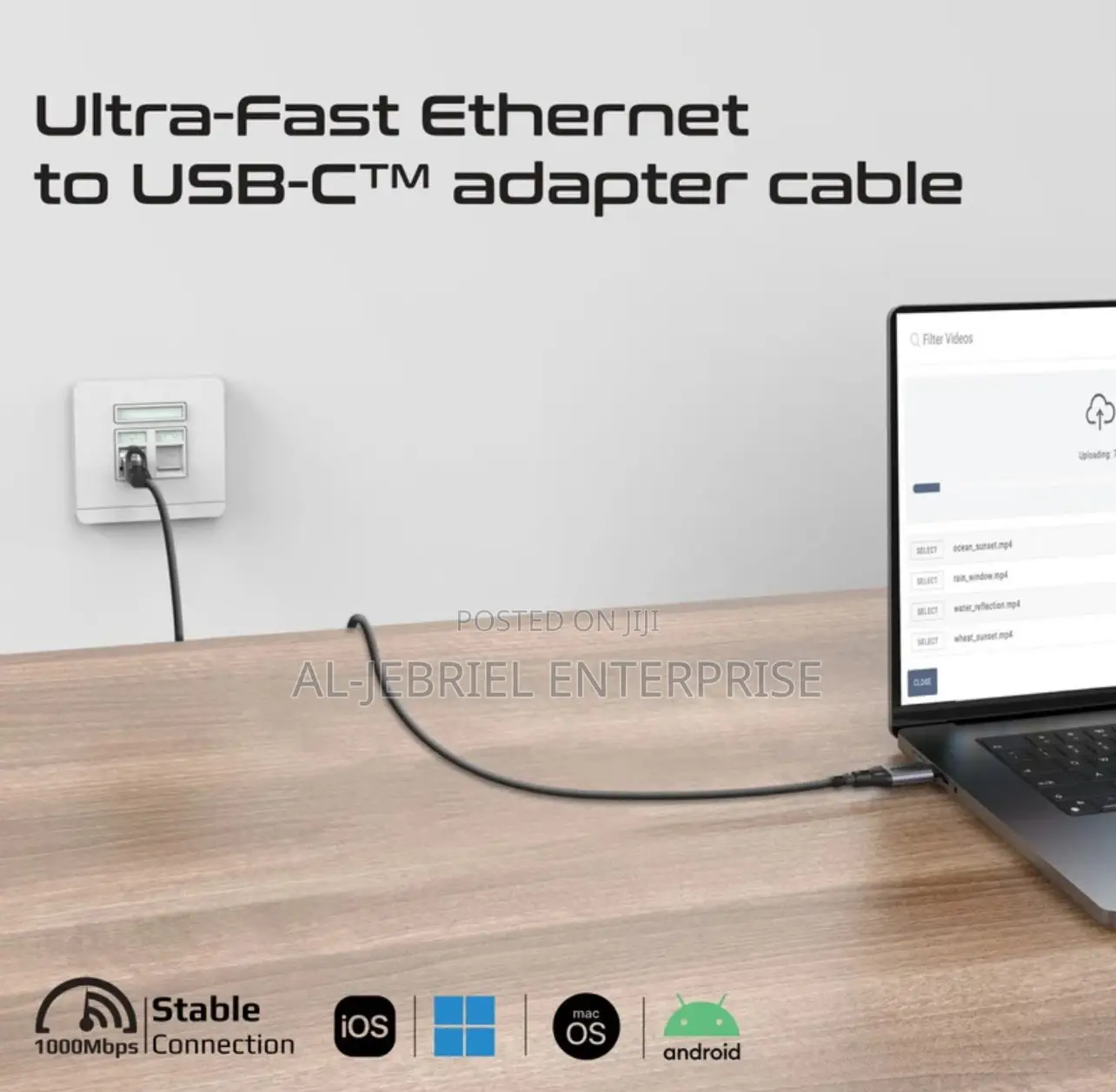 Promate Clink-Rj45 USB-C to RJ45 Ethernet 5M Cable Adapter