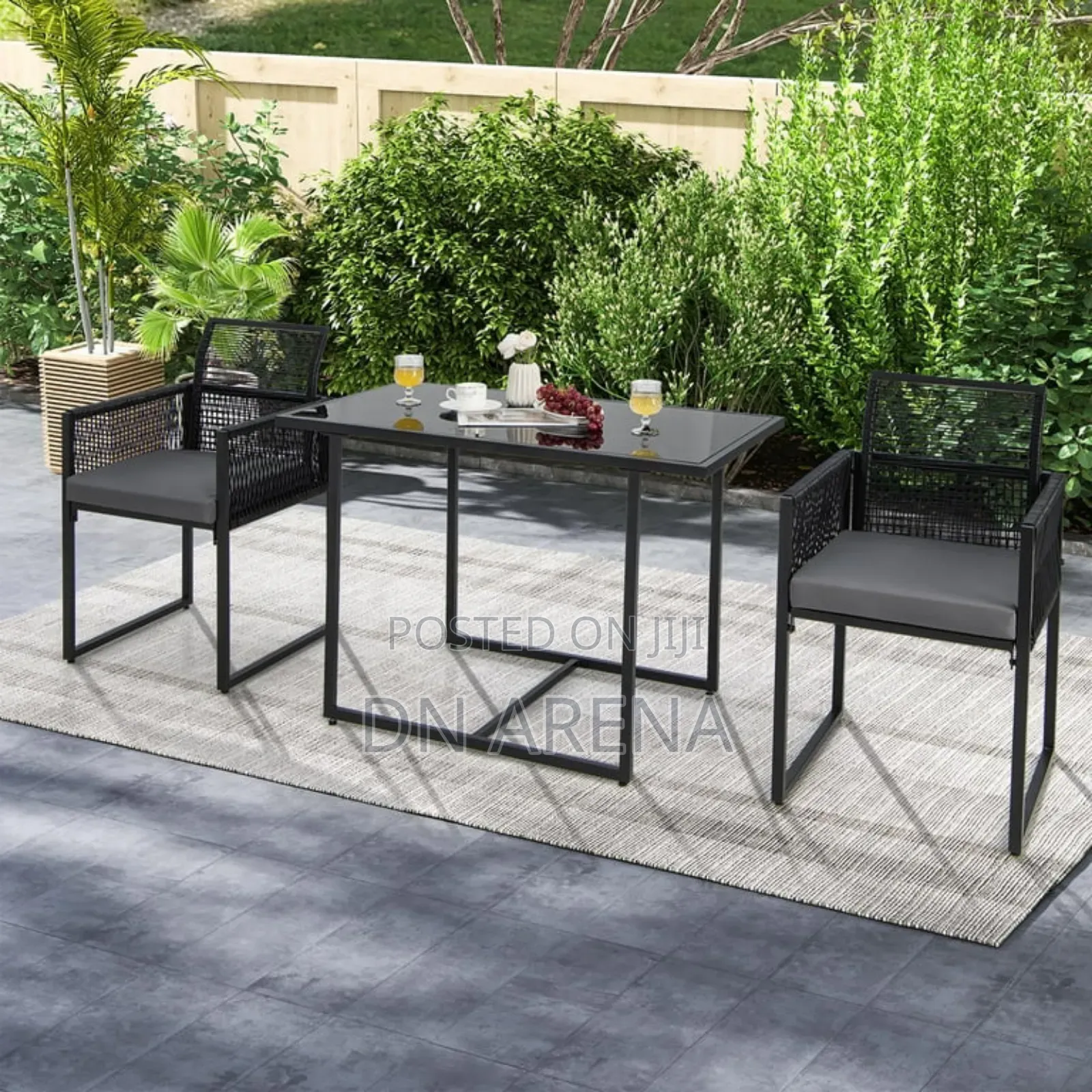 3PCS Patio PE Wicker Furniture Set Cushioned Chairs