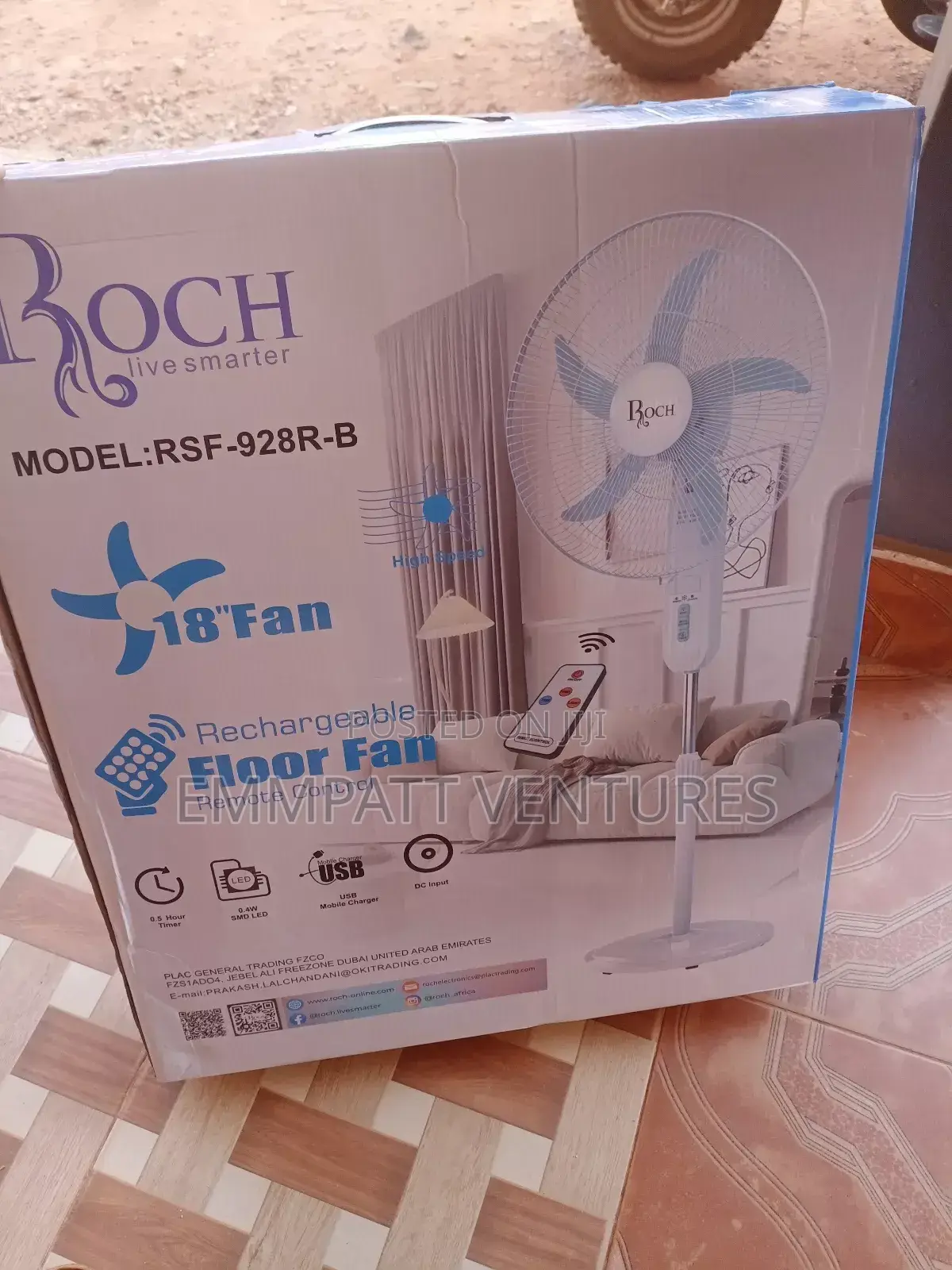 18" Roch All White Rechargeable Fan