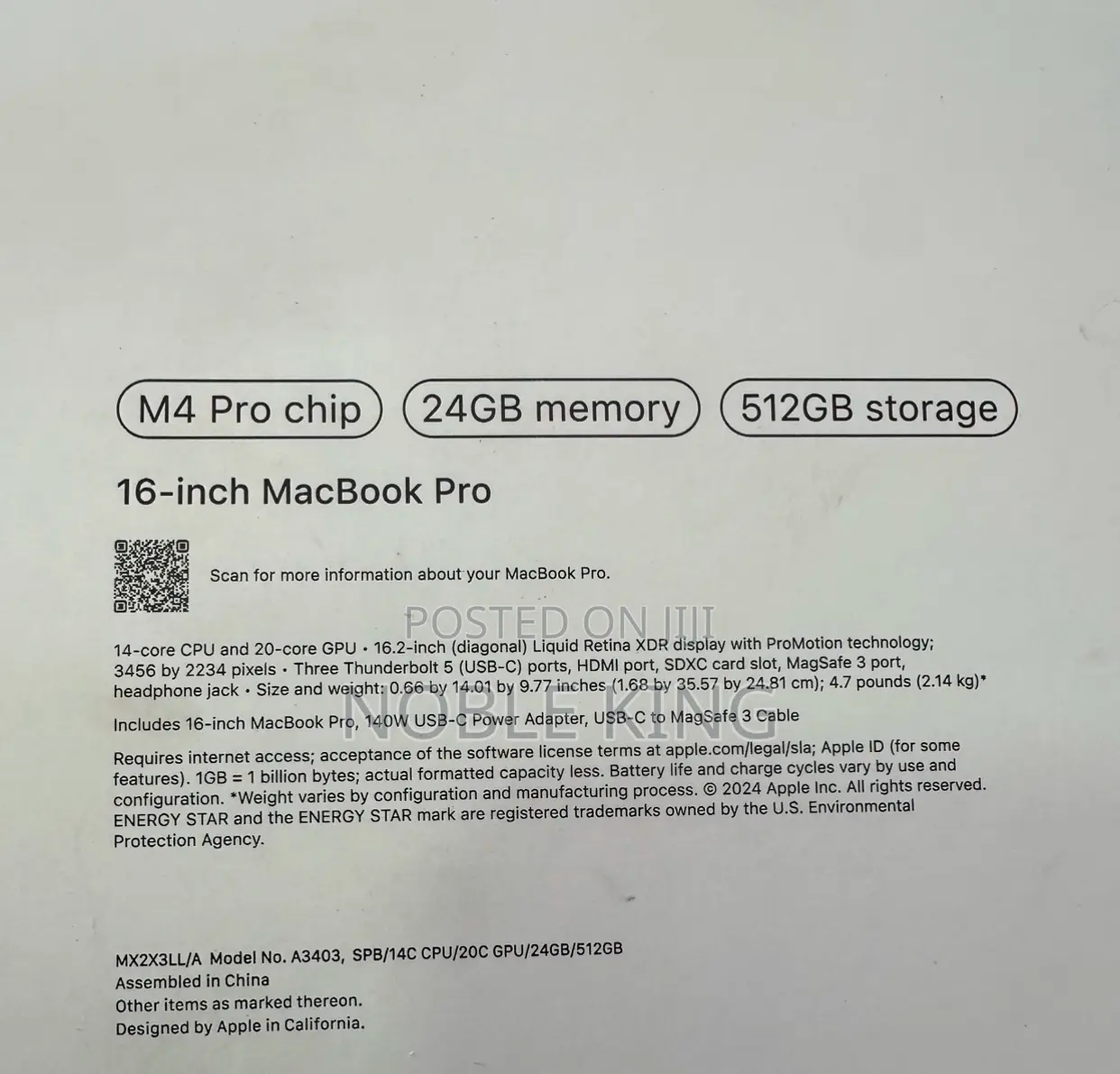 New Apple MacBook Pro 2024 M4 Max 16-Inch 24GB Apple M4 Pro SSD 512GB