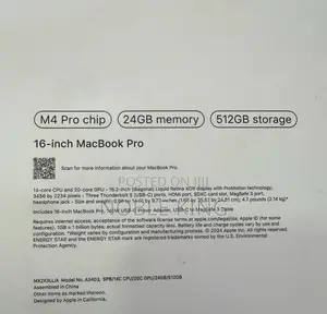 New Apple MacBook Pro 2024 M4 Max 16-Inch 24GB Apple M4 Pro SSD 512GB