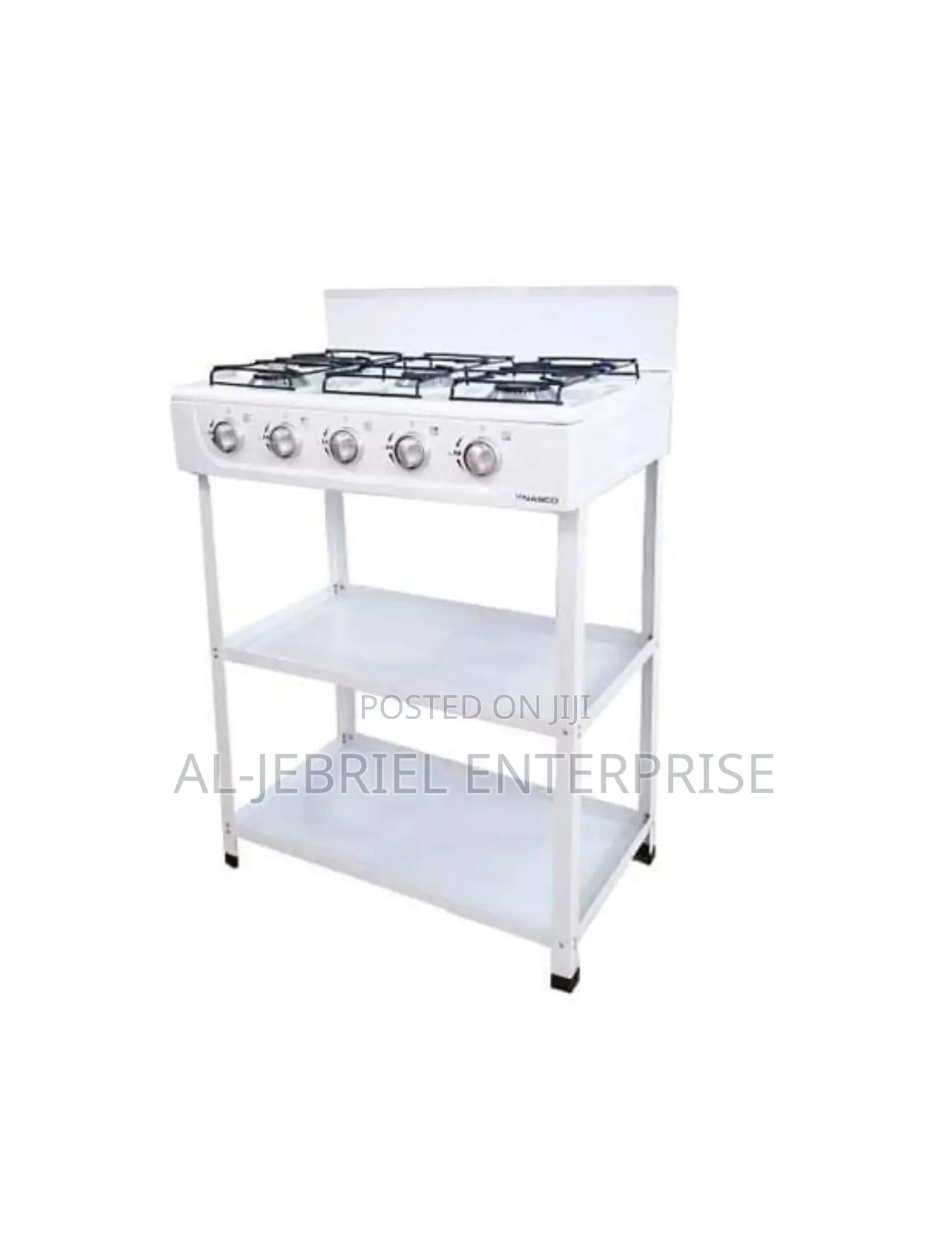 5 Burner Nasco Gas Stove With 2 Shelves Stand — White