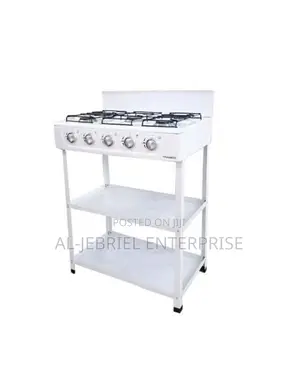 5 Burner Nasco Gas Stove With 2 Shelves Stand — White