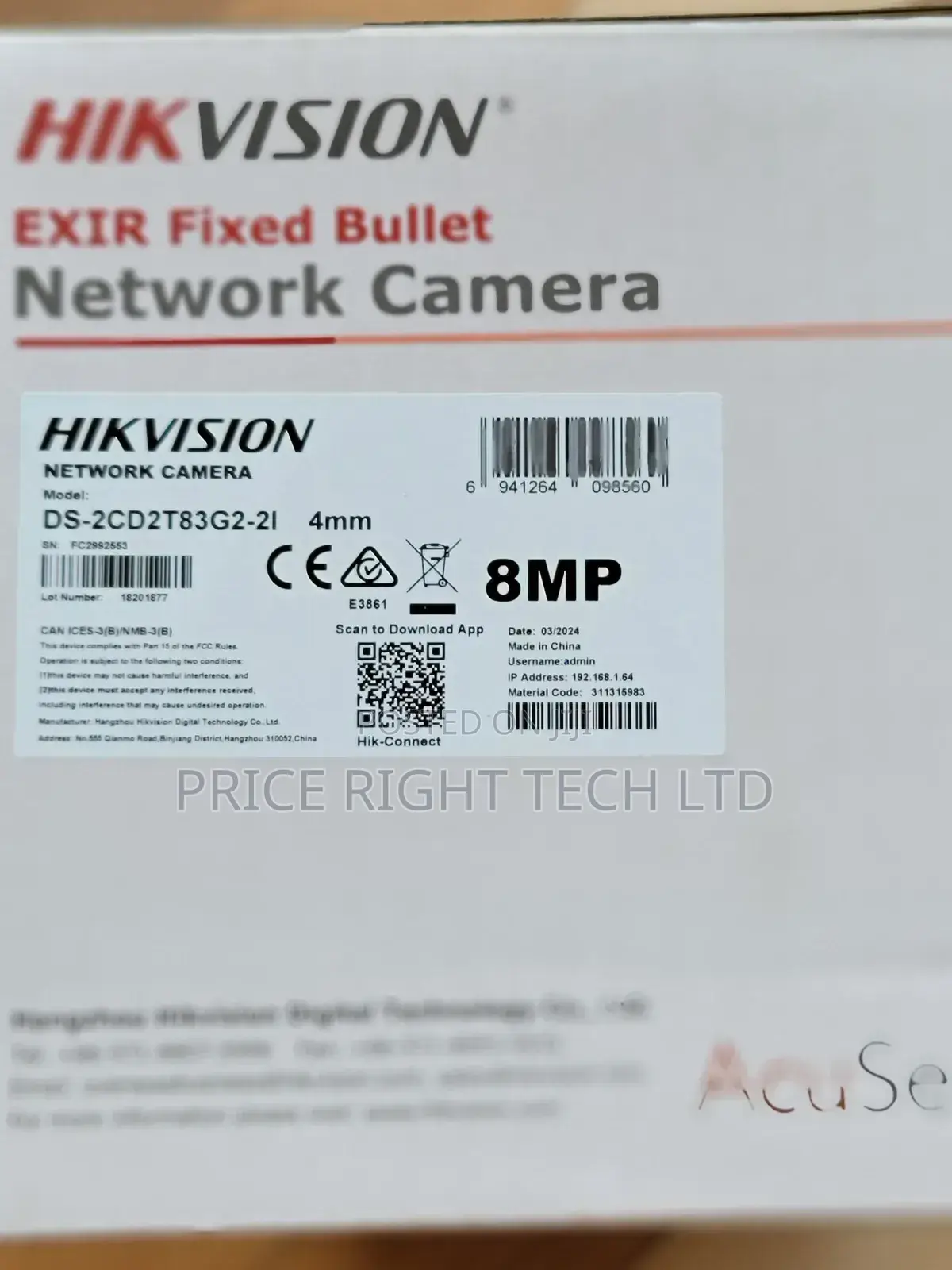 Hikvision 8MP Acusense Fixed Bullet Camera Ds-2cd2t83g2-2i