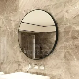 Black Round Mirror With Metal Shelf
