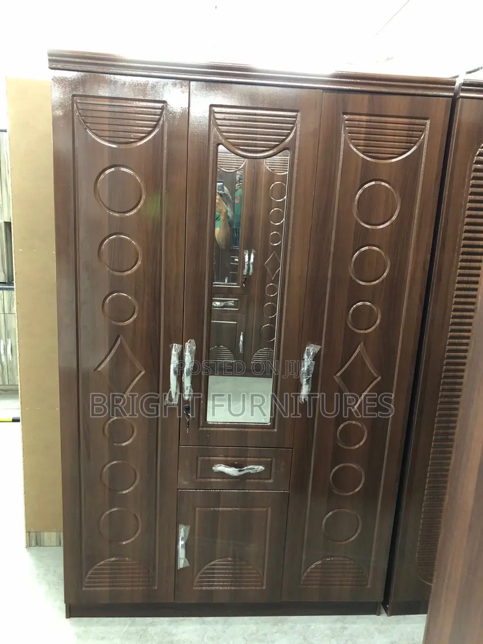 Foreign Three (3) Door Wardrobe With Mirror and Drowners