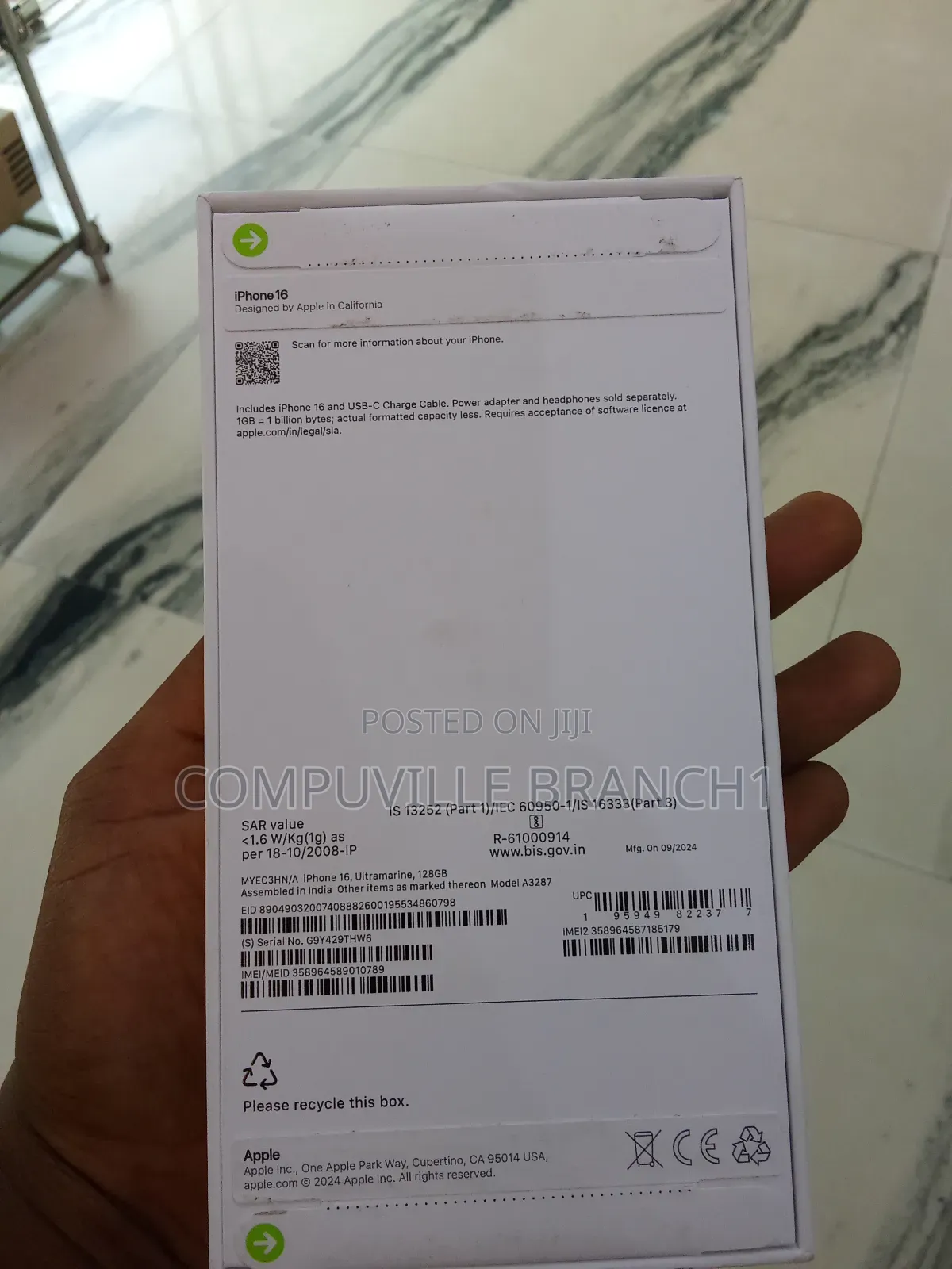 New Apple iPhone 16 128 GB Blue