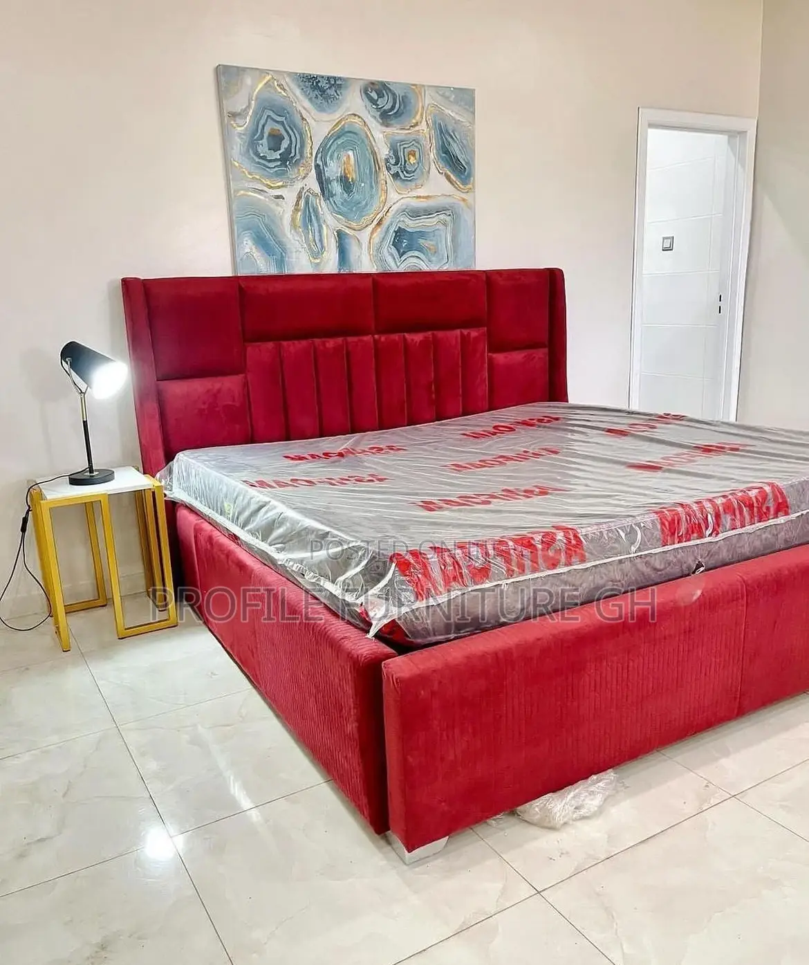 Red Bedframe With Queen Size Mattress