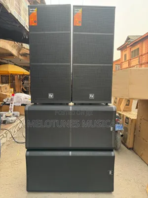Photo - Full Set of EV Mid and QSC Bass Speakers With Amp Rack