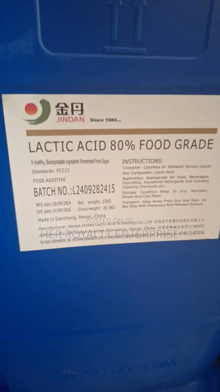 Lactic Acid 80%Food Grade