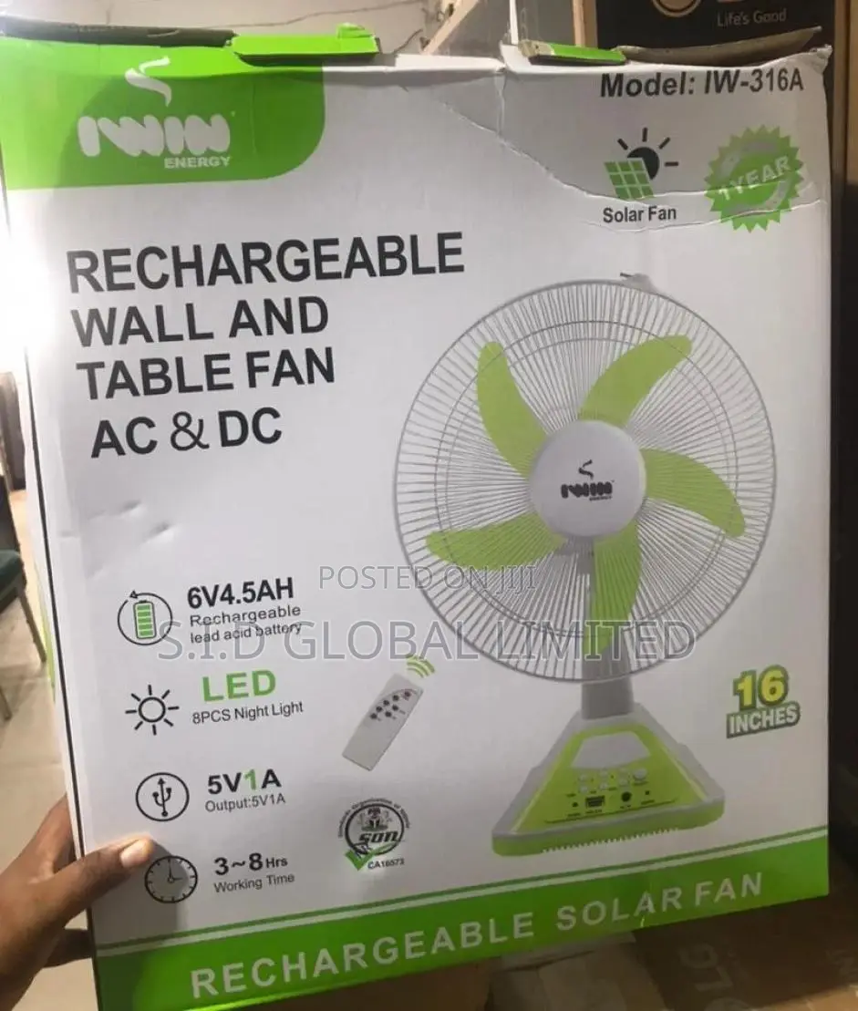 Classy IWIN 16'' Rechargeable Table and Wall Fan