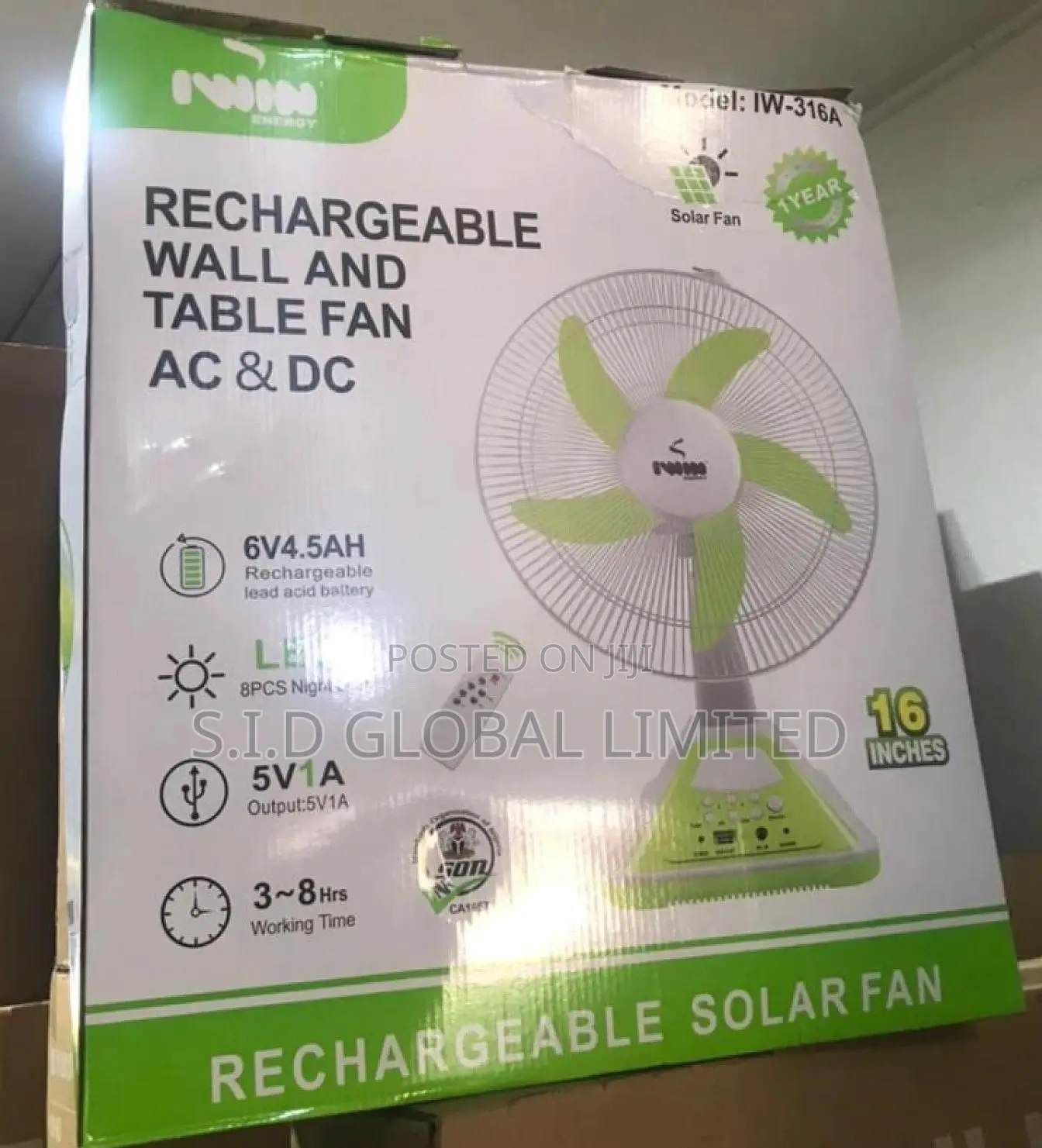 Modern IWIN 16'' Wall and Table Rechargeable FAN