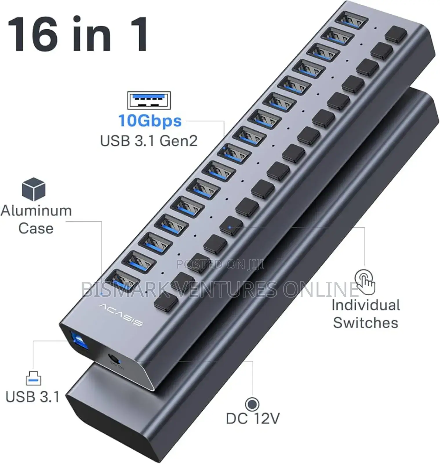 90W 16 Ports USB 3.0 Hub Super Speed For Data Transferring.