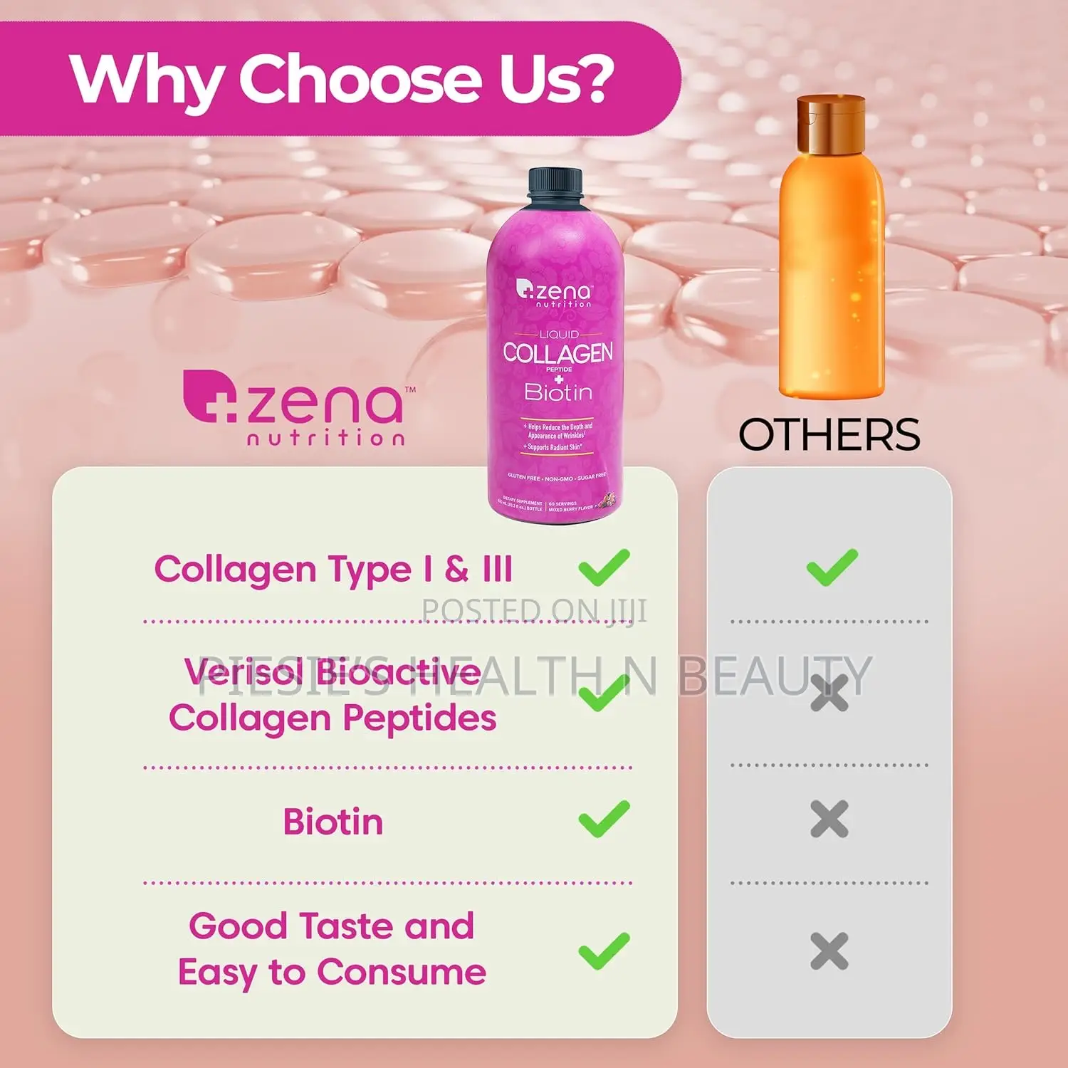 Zena Liquid Collagen for Women Men Collagen Peptides+Biotin