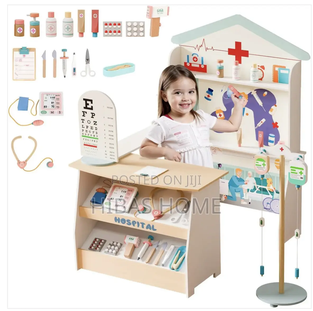 Wooden Role Play Kids Med Station for Kindergarten/Nursery