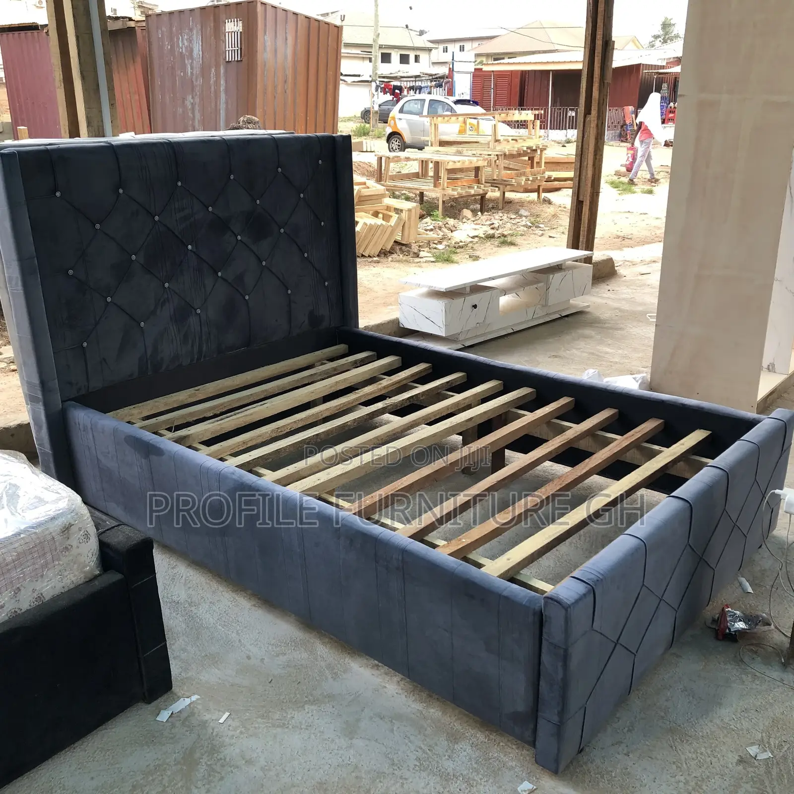 Double 54x75 Gray ( Bedframe)// Free Delivery