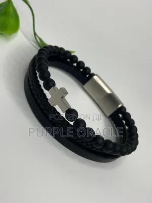 Photo - Black Leather and Bead Bracelet Combo
