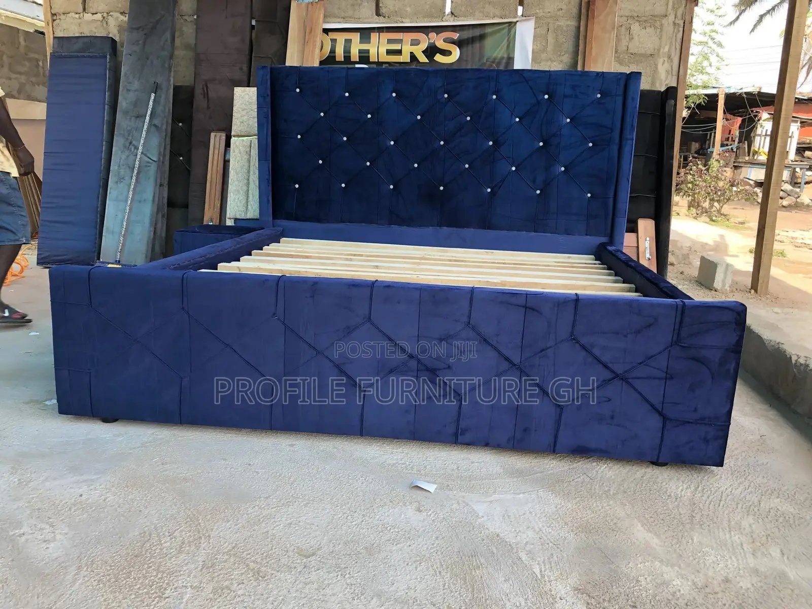 Classic Design Blue Queen Size Bedframe//Free Delivery