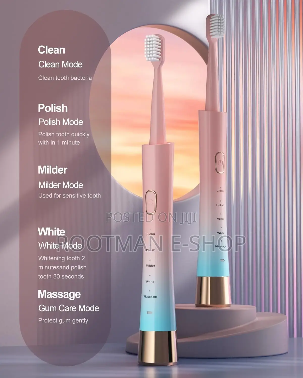 Waterproof Electric Toothbrush, 2-hour Fast Charger, 5 Modes
