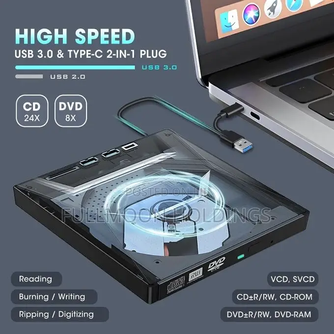 External DVD Rw Cd Writer With USB Hub Card Reader Type C