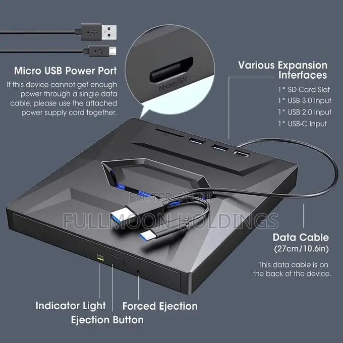 External DVD Rw Cd Writer With USB Hub Card Reader Type C