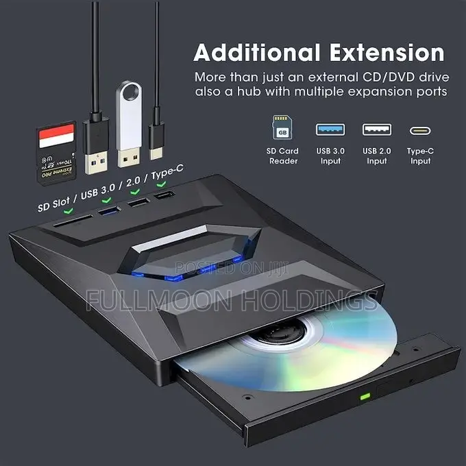 External DVD Rw Cd Writer With USB Hub Card Reader Type C