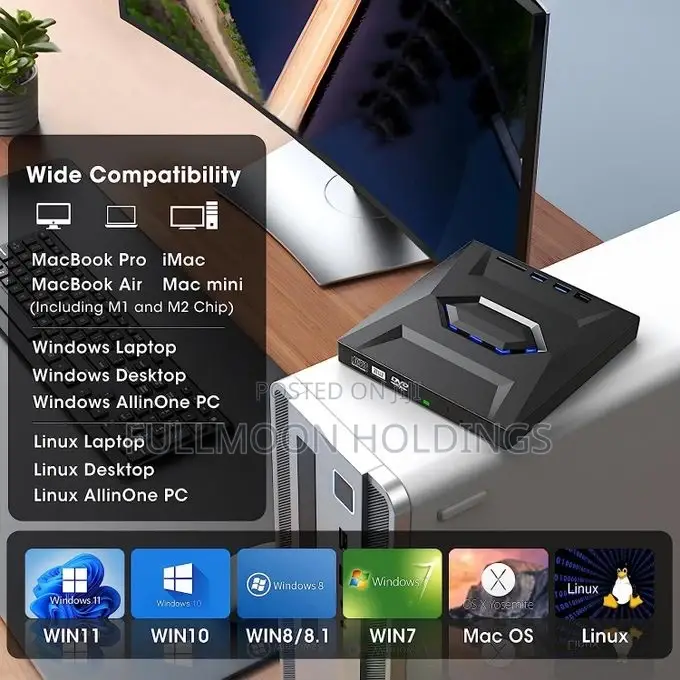 External DVD Rw Cd Writer With USB Hub Card Reader Type C