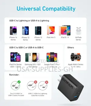 Anker 20w Fast Wall Charger With 5 Ft Usb-C Cable From Usa