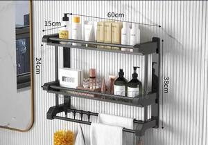 Wall-Mounted Bathroom Shelf With Towel Rack – 2-Tier (60cm) in Lapaz ...